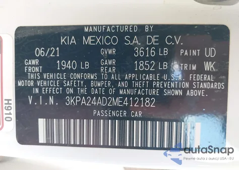 2021 Kia Rio Lx from USA, damaged, VIN 3KPA24AD2ME412182